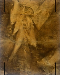 "Phylum Four" (abstract, dye, natural, ochre, gold, umber, brown, antique linen)