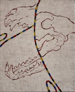 "Practice On Me" (abstrait, crâne, dents, animal, nature, brut, naturel, lin).