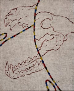 "Practice On Me" (abstracto, calavera, dientes, animal, naturaleza, crudo, natural, lino)