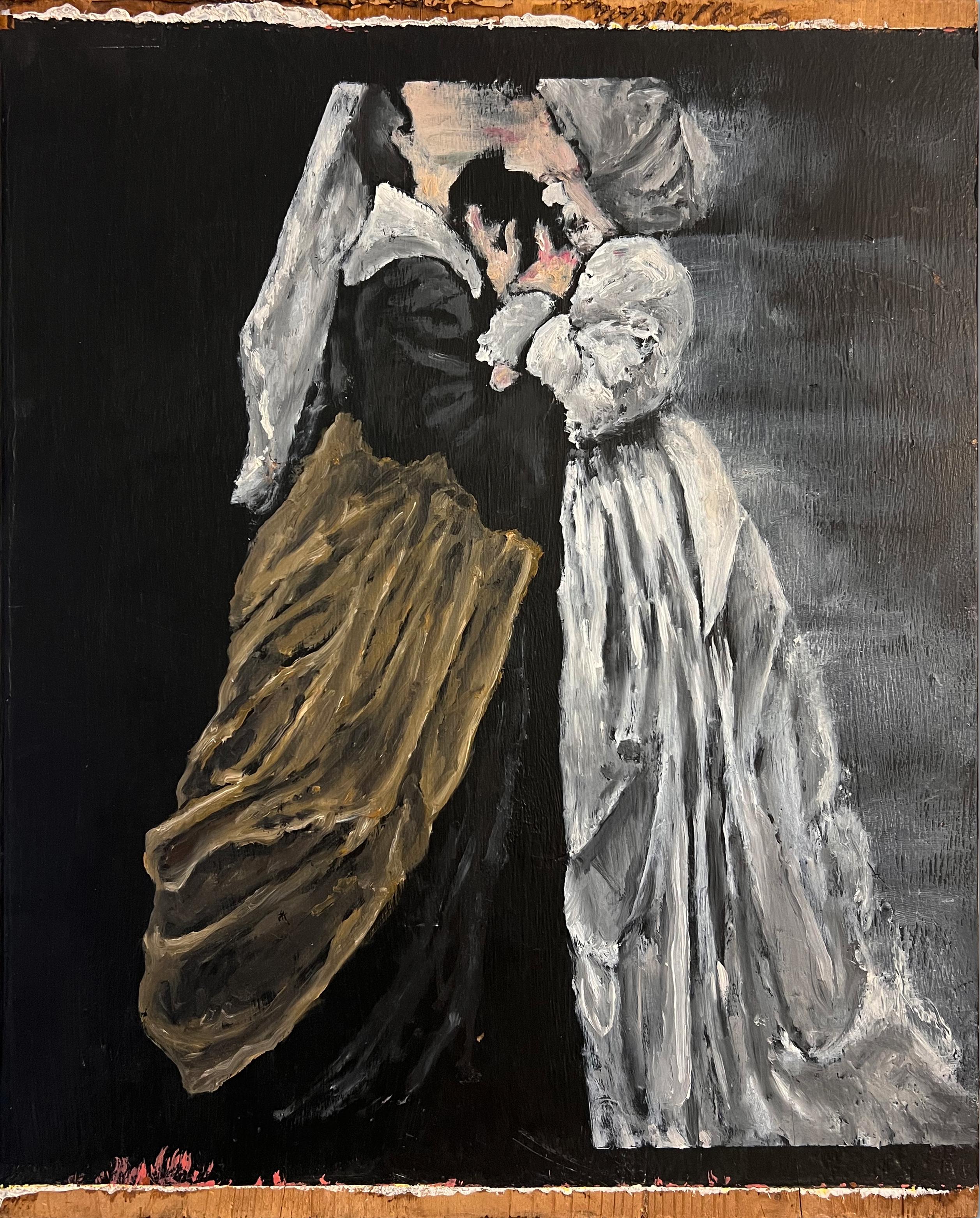 Nicholas Evans Figurative Painting – "Practice On Me" (Zeitgenössisch, Sinnlich, Weiblich, Frauen, Figurenmalerei, Holz)