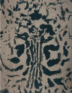 "Rosettes I" (abstract, animal, bold, deep green-blue indigo, neutral, diptych)