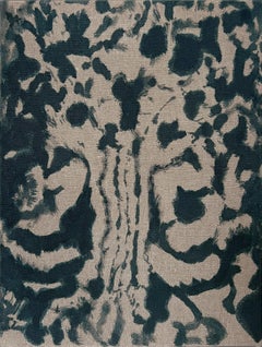 "Rosetas II" (abstracto, animal, audaz, verde oscuro-azul añil, neutro, díptico)