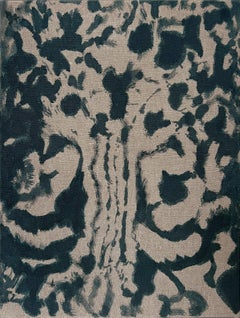 « Rosettes II » (abstrait, animal, audacieux, indigo vert-bleu profond, neutre, diptyque)