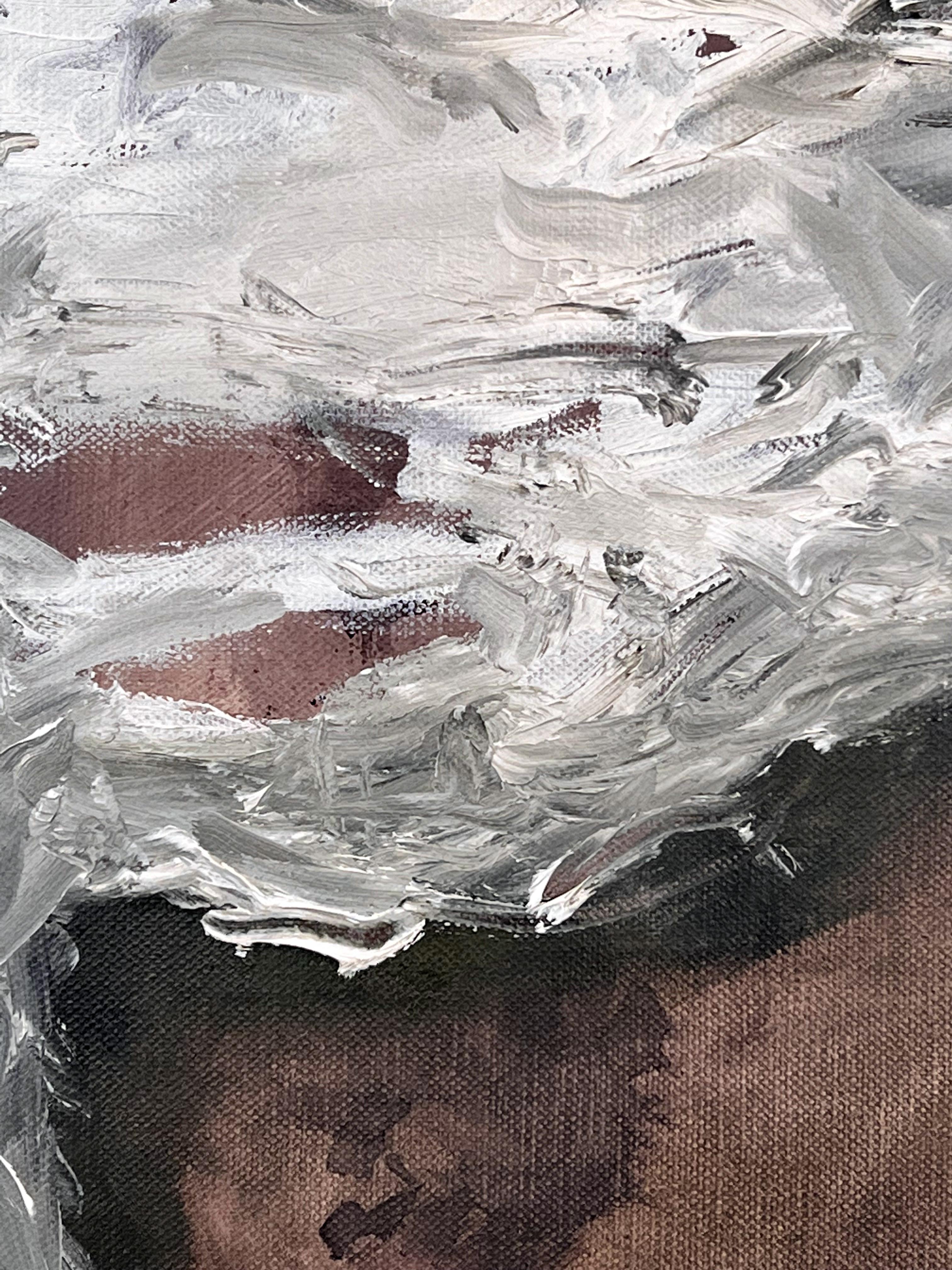 „Saudade“ (schwarz-weiß, reichhaltig, Text, Schrift, abstrakt, surreal, natürlich, neutral) (Abstrakt), Painting, von Nicholas Evans