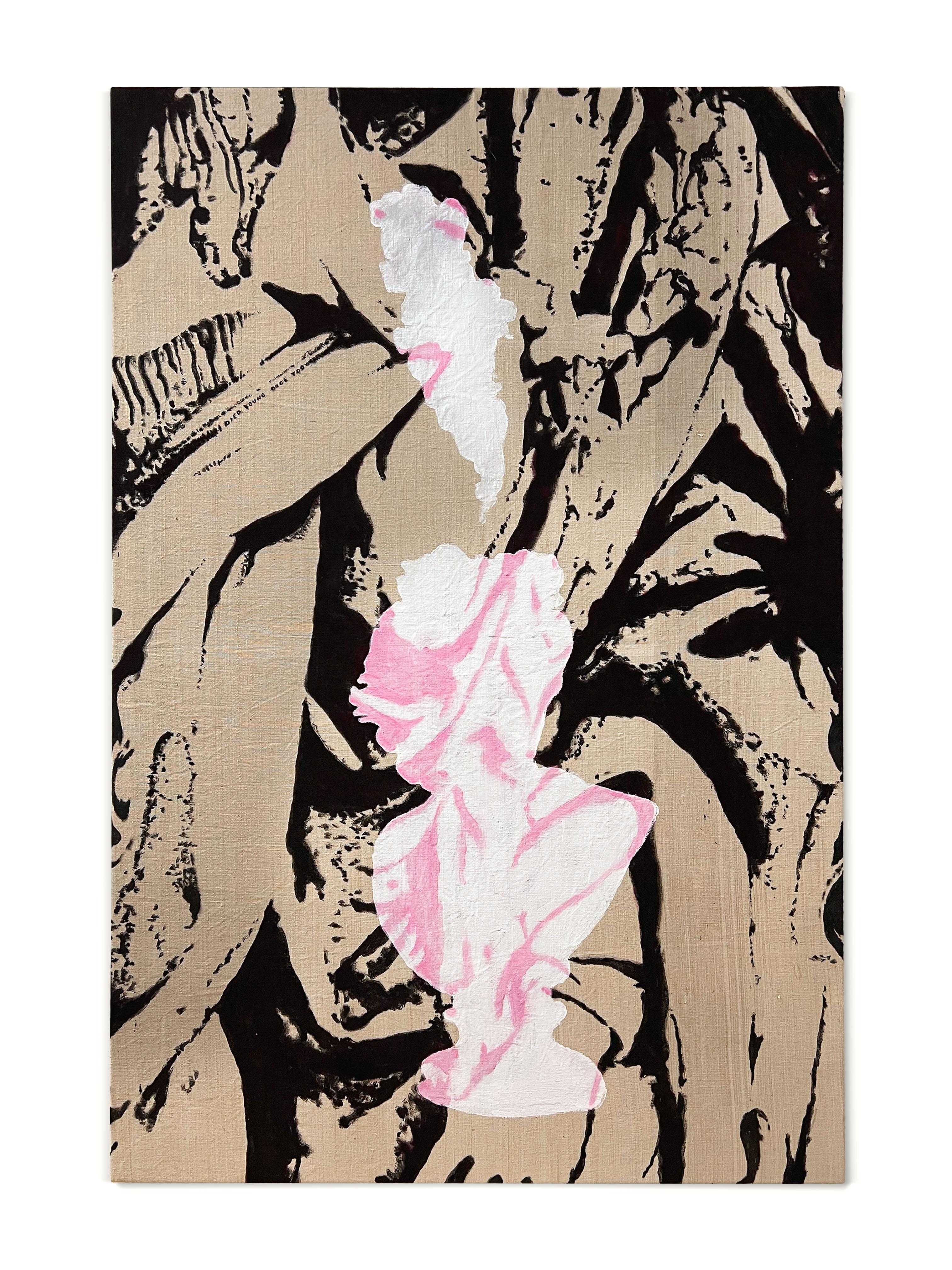 « Set Us In Stone II » (abstrait, rose, femmes, Parisien, graphique, buste, naturel) - Painting de Nicholas Evans