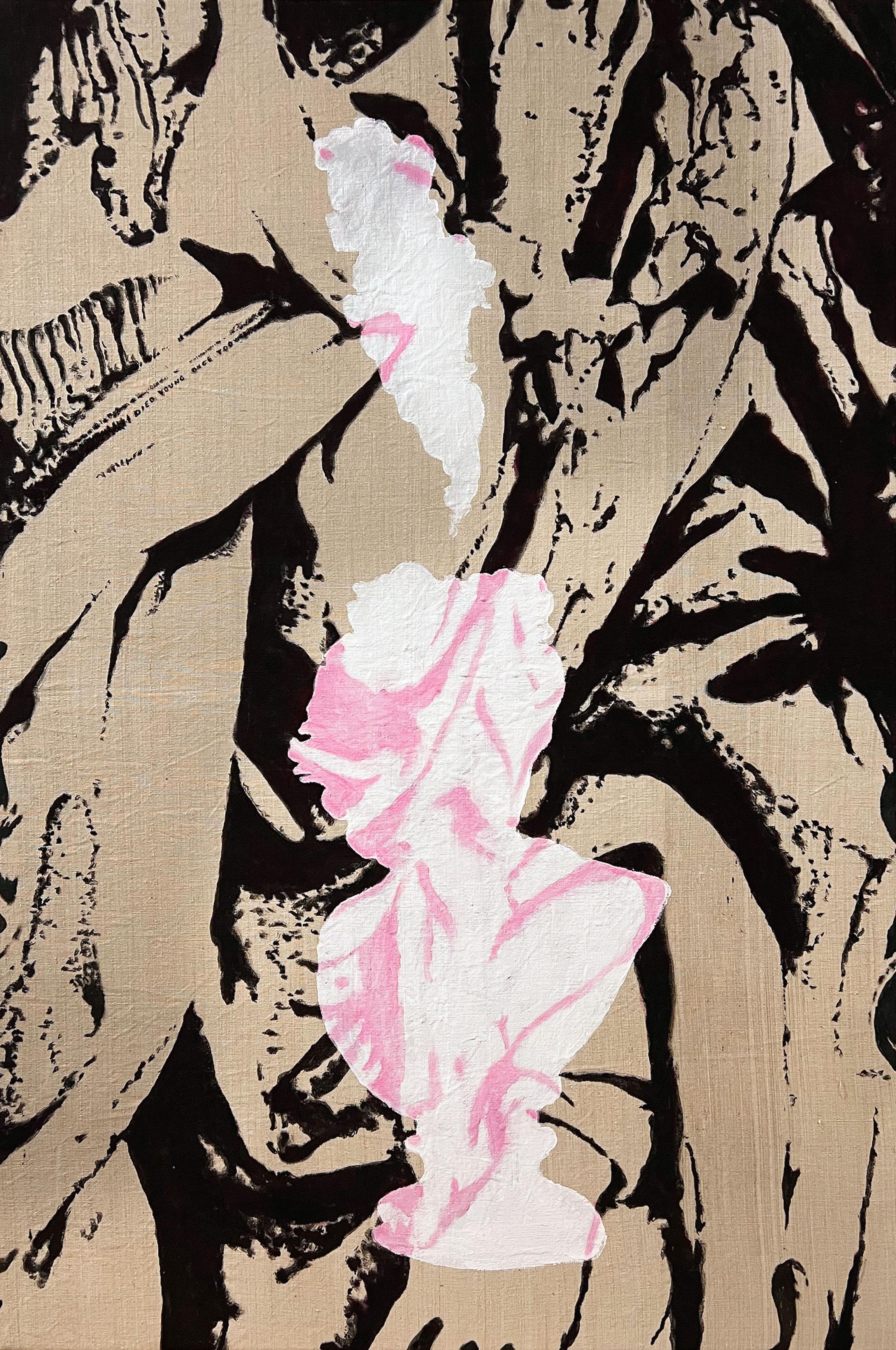 Nicholas Evans Abstract Painting - "Set Us In Stone II" (abstract, pink, women, Parisian, graphic, bust, natural)