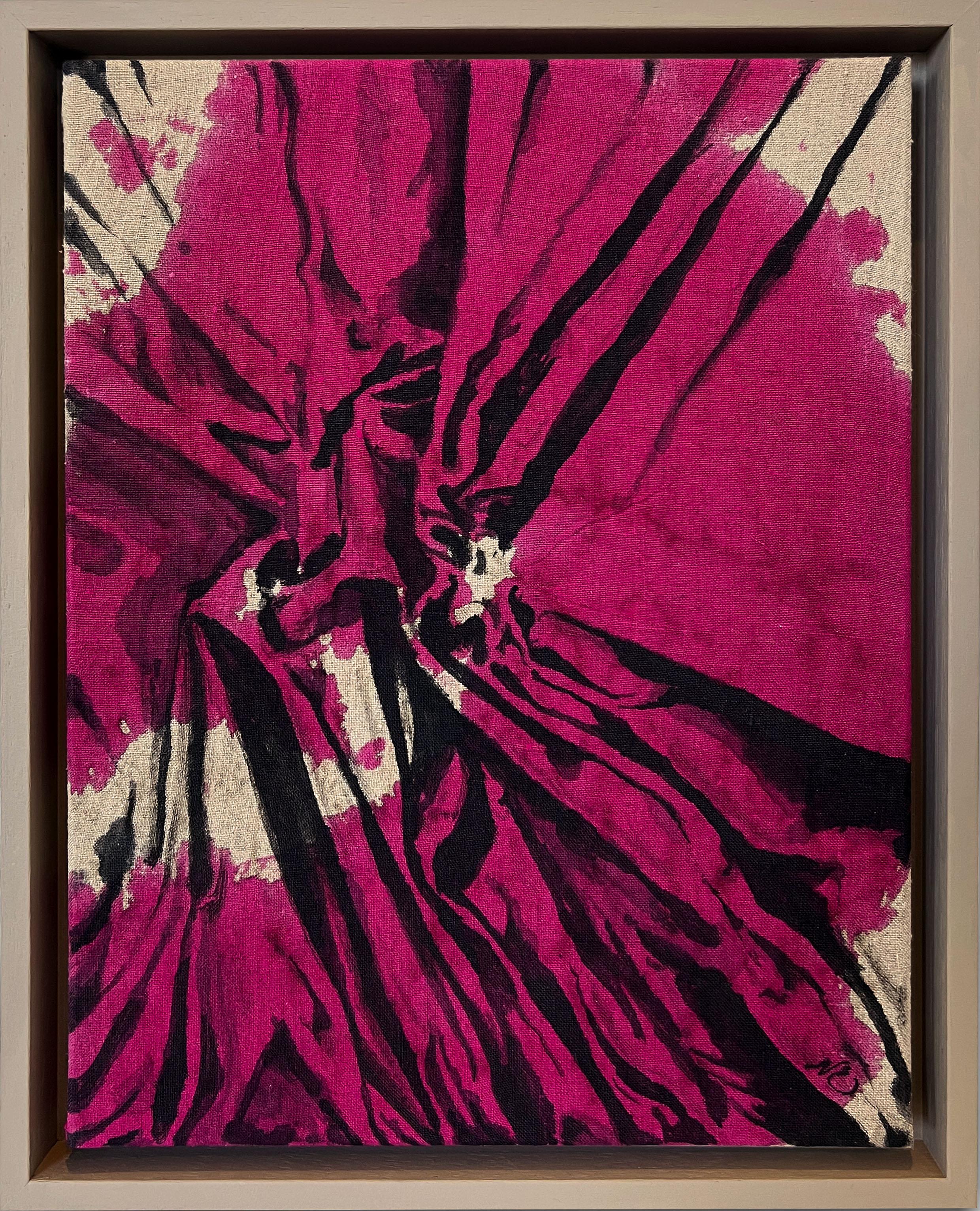 « Shown the Sheets » (peinture abstraite, fuchsia, rose, encadrée sur lin)