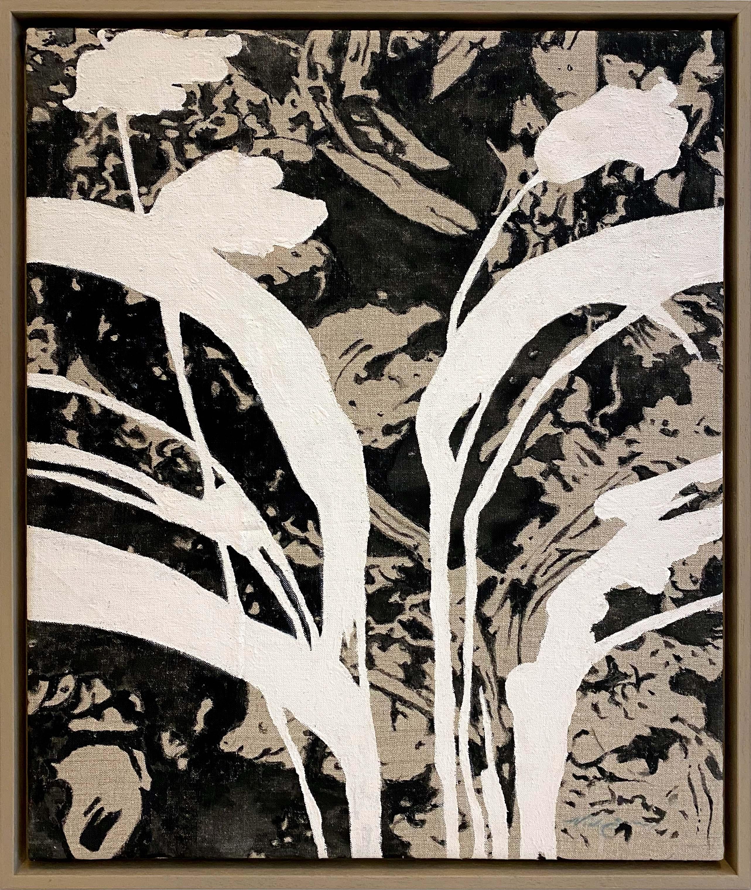 Nicholas Evans Abstract Painting - “So Plant, So Animal” (Graphic, Bold, Abstract, Neutral, Framed, Linen Painting)