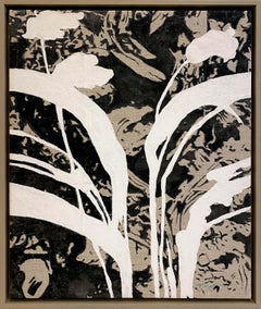 “So Plant, So Animal” (Graphic, Bold, Abstract, Neutral, Framed, Linen Painting)