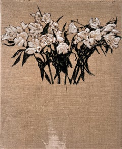 "Take Me With You" (contemporaneo, bianco, nero, floreale, dipinto, lino antico)