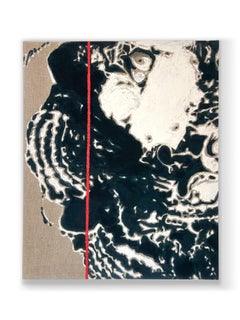 "Time, It Takes I" (abstract, black & white, blue green ink, orange, diptych)