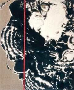 "Time, It Takes I" (astratto, bianco e nero, inchiostro blu e verde, arancione, dittico)