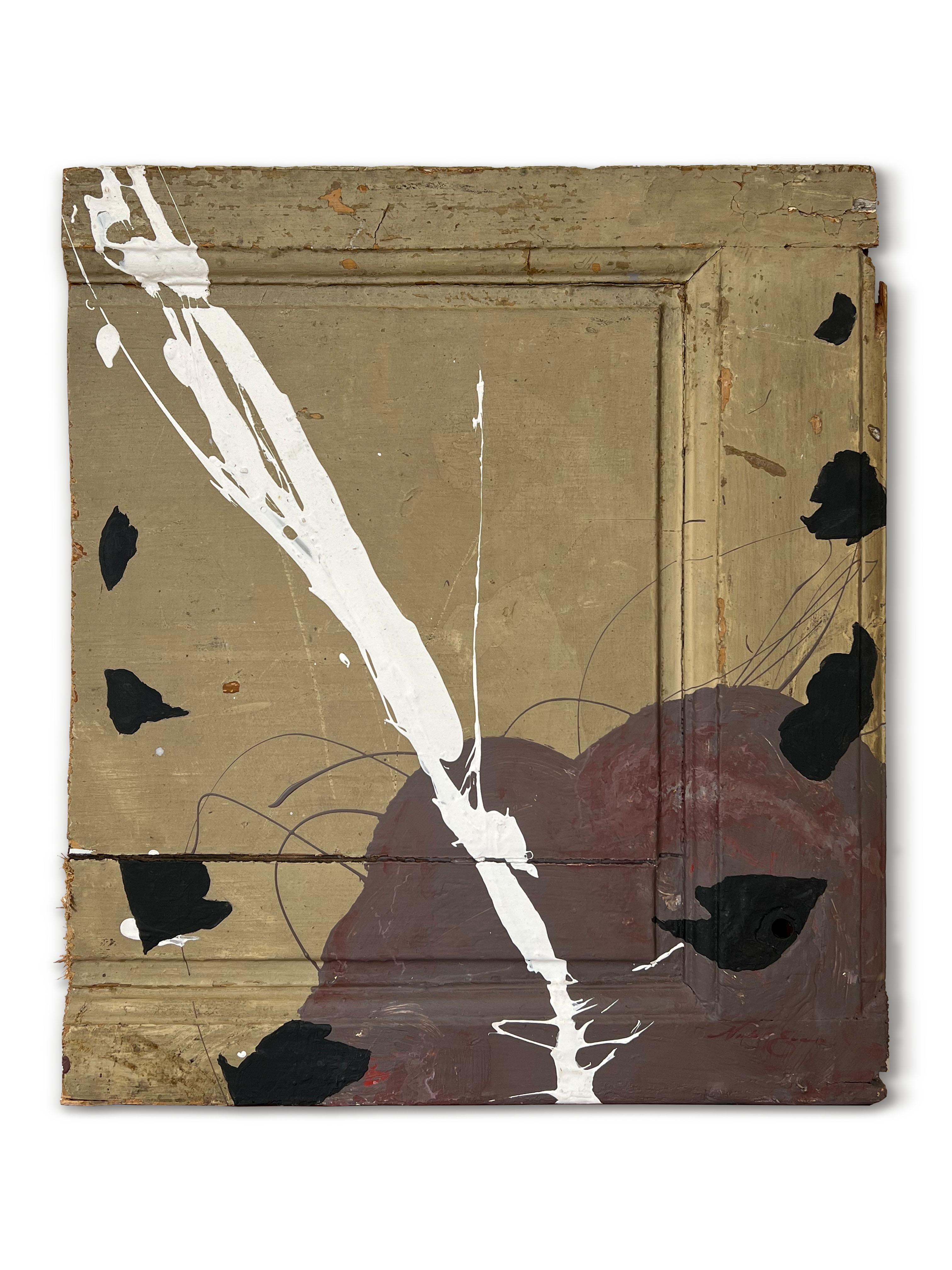 „VITUS“ (Abstraktes, kühnes, grafisches, neutrales Gemälde auf antiker Holztür) im Angebot 4