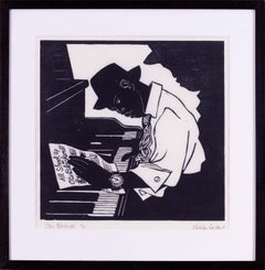 Signed woodcut of songwriter Otis Blackwell by British artist Nicholas Garland