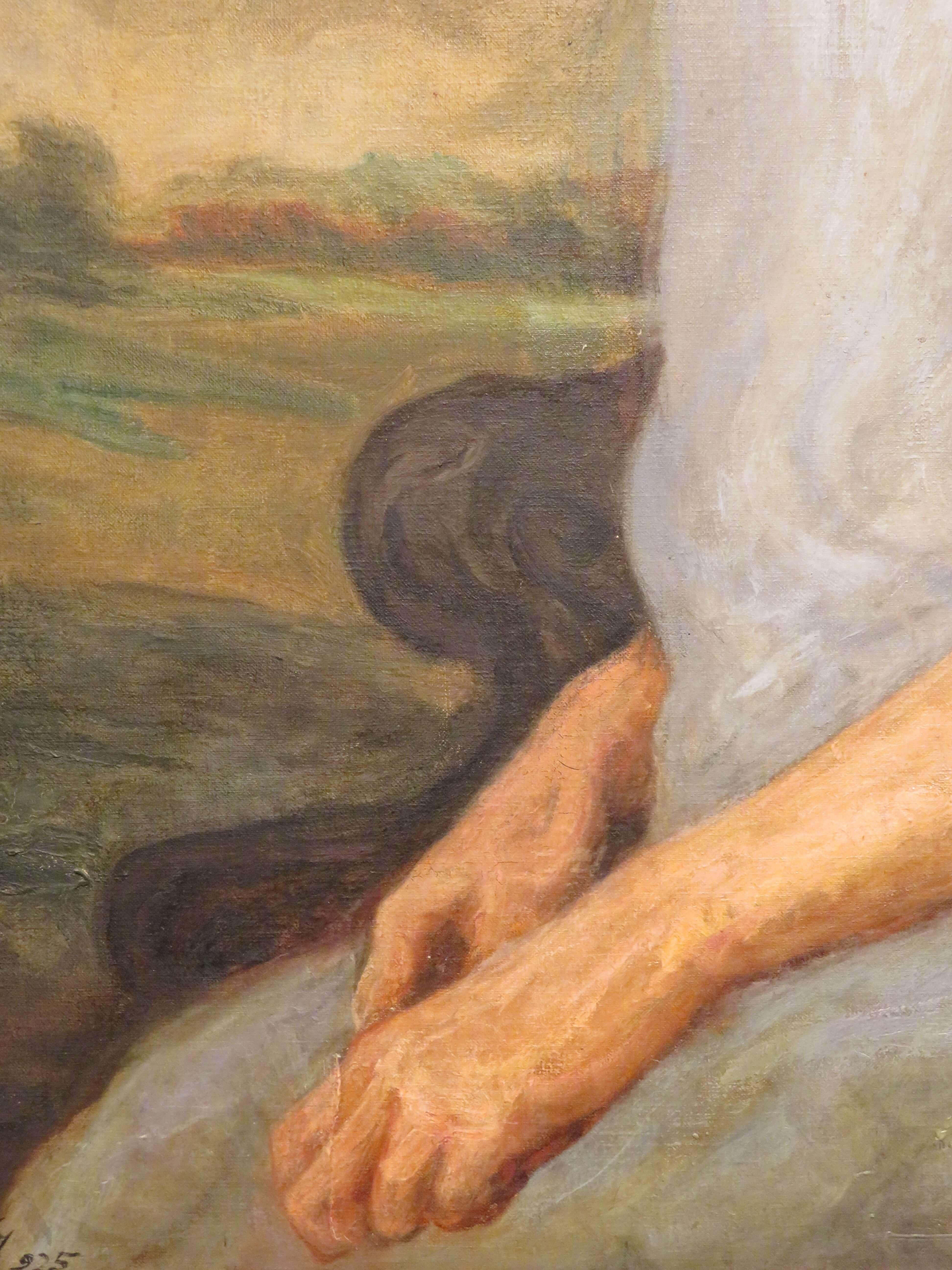 BEAUTIFUL LARGE ENGLISH 1920'S OIL PAINTING - Portrait by Nicholas Hornyansky For Sale 4