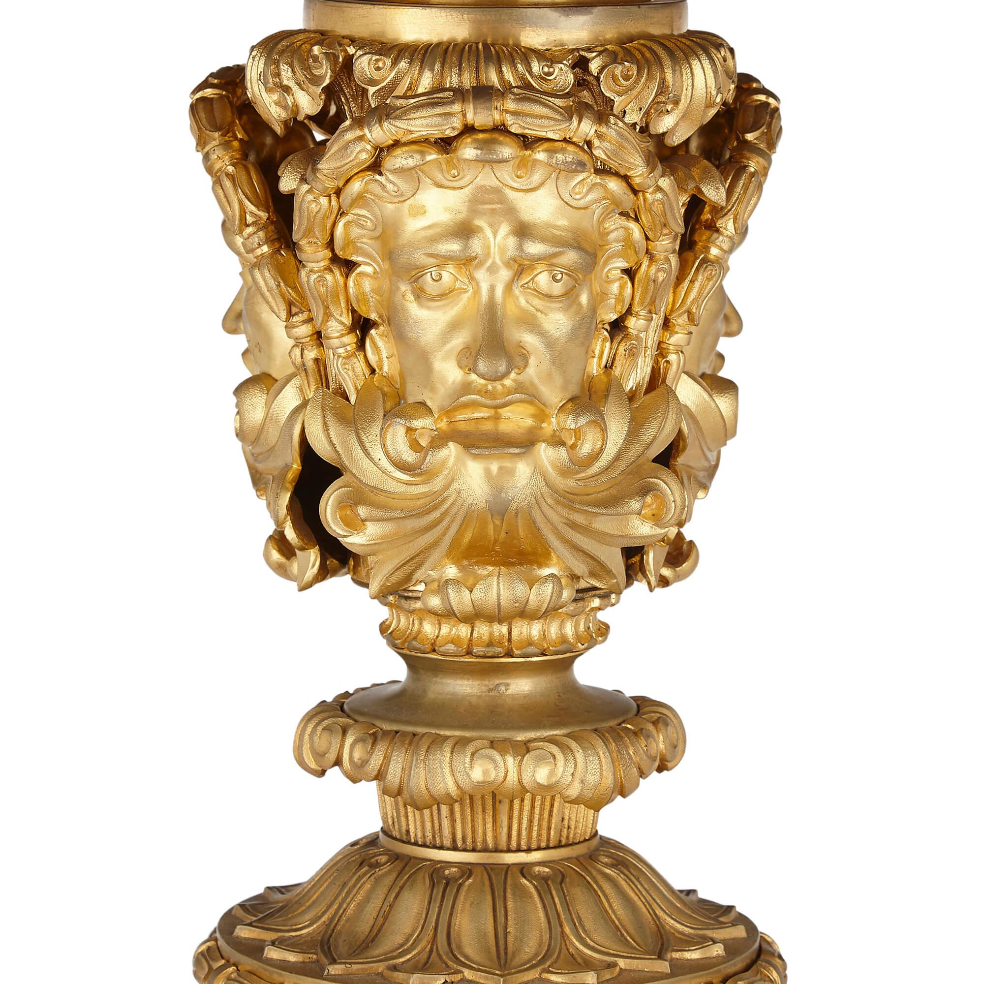 Neoclassical Nicholas I Period Russian Malachite Side Table with Gilt Bronze Base For Sale
