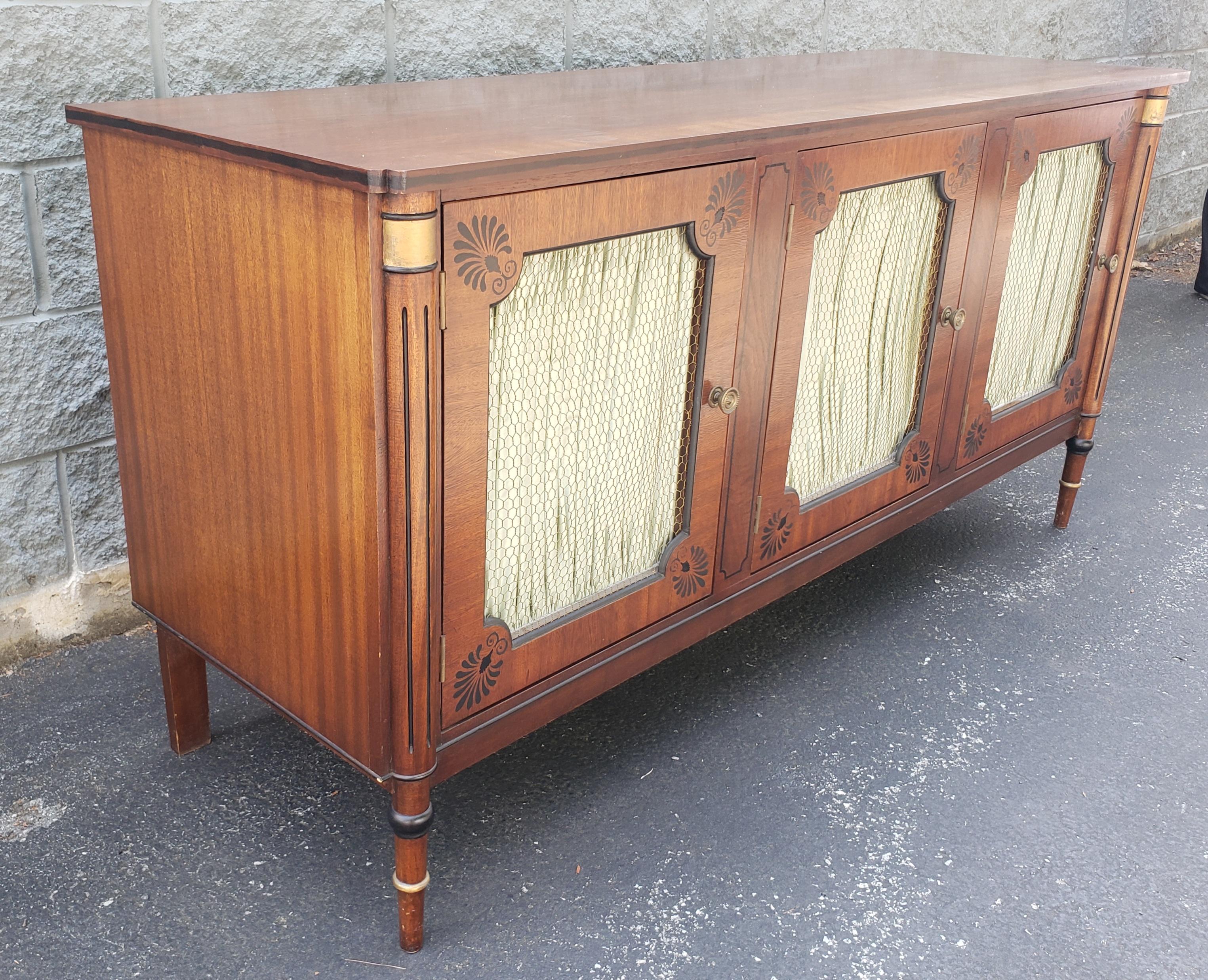 Nicholas James Neoclassic Mahogany Sideboard with Curtains and Mesh Doors 2