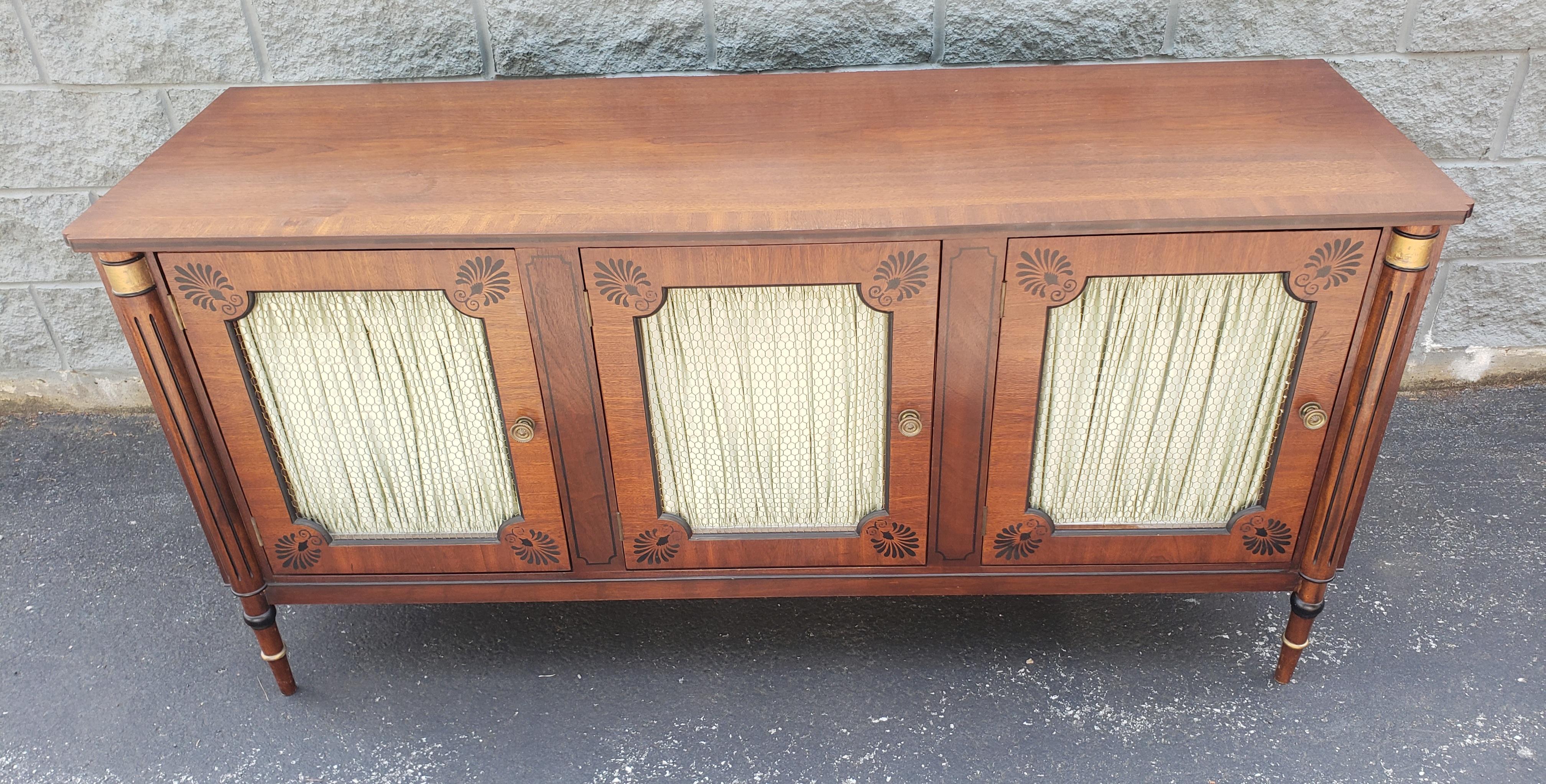 British Colonial Nicholas James Neoclassic Mahogany Sideboard with Curtains and Mesh Doors