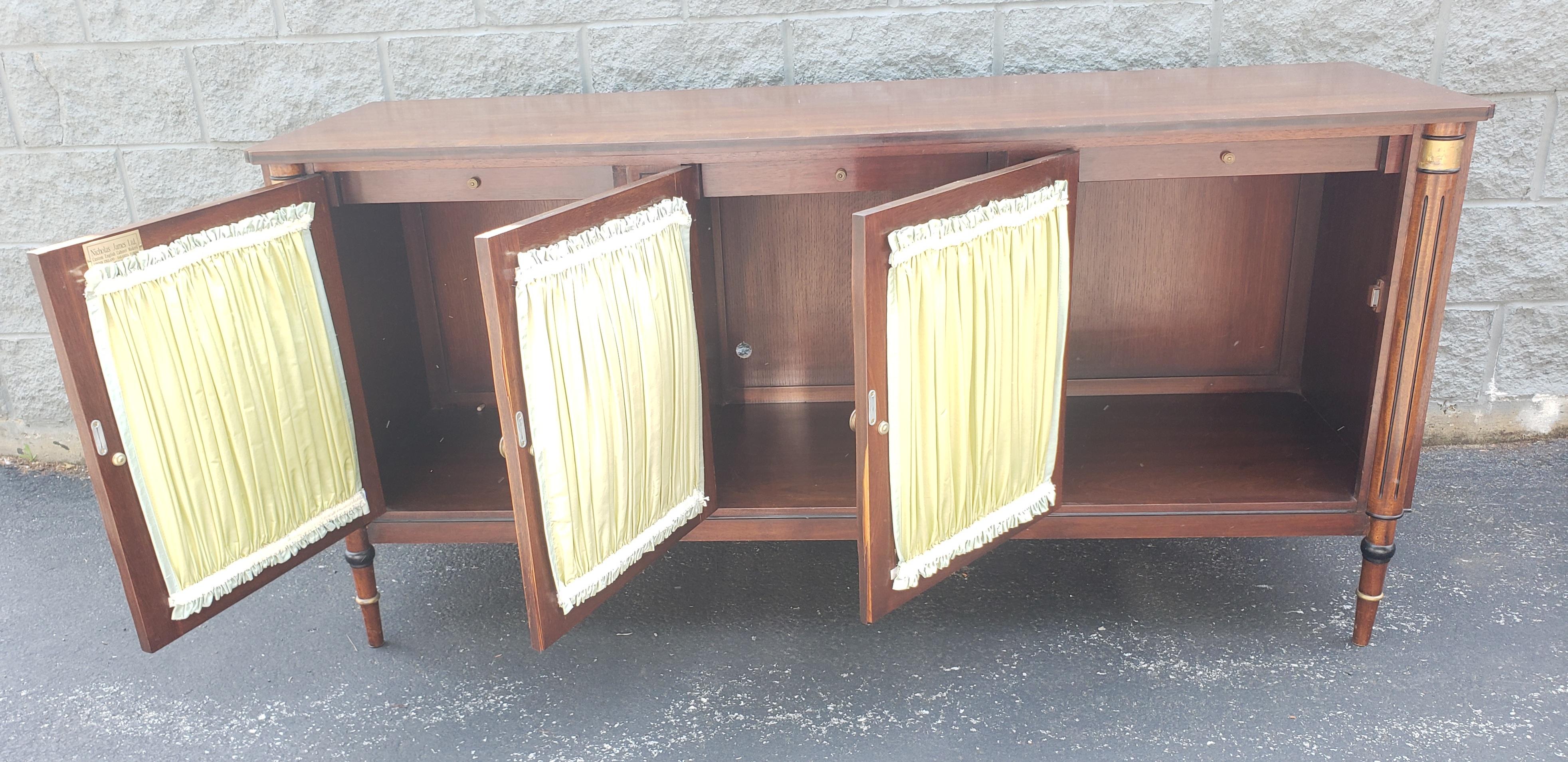 English Nicholas James Neoclassic Mahogany Sideboard with Curtains and Mesh Doors