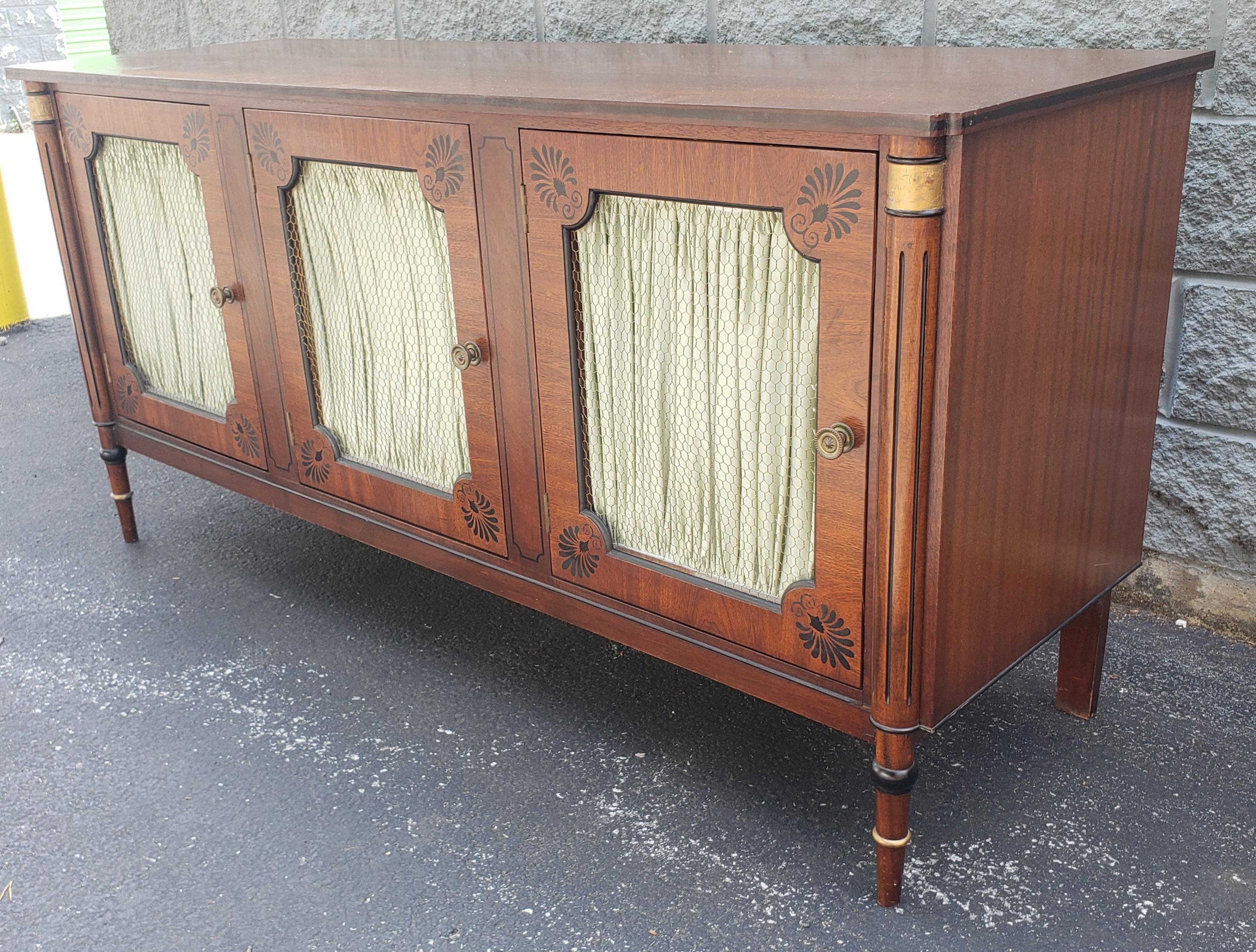 Nicholas James Neoclassic Mahogany Sideboard with Curtains and Mesh Doors 1