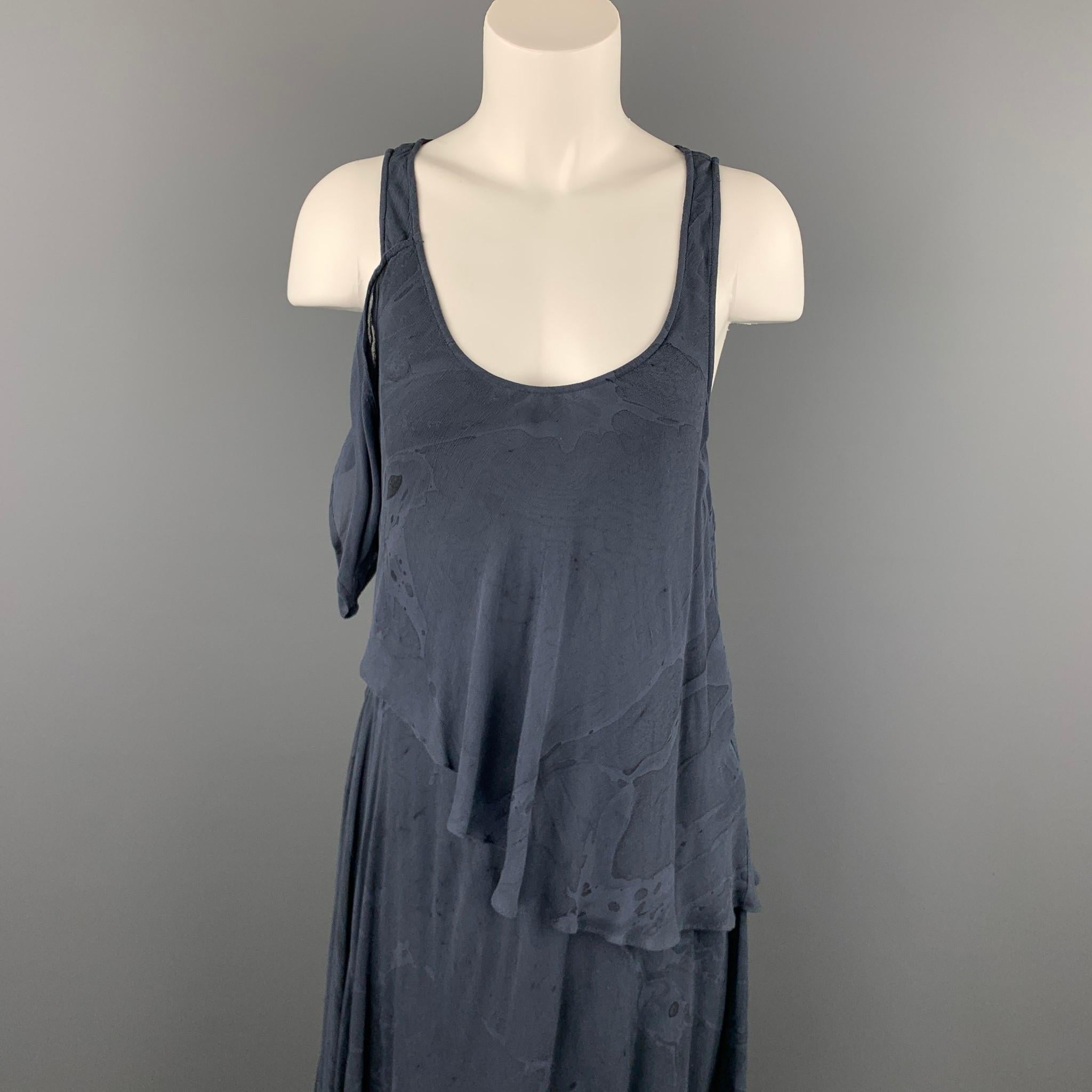 NICHOLAS K long dress comes in a blue marbled viscose featuring a asymmetrical style, layered, and a scoop neck.

Very Good Pre-Owned Condition.
Marked: S

Measurements:

Bust: 32 in. 
Waist: 30 in. 
Hip: 38 in. 
Length: 59 in. 