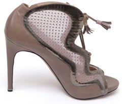 NICHOLAS KIRKWOOD Ankle Boots Bootie Leather Taupe Pewter Lace Up Peep Toe Sz 40