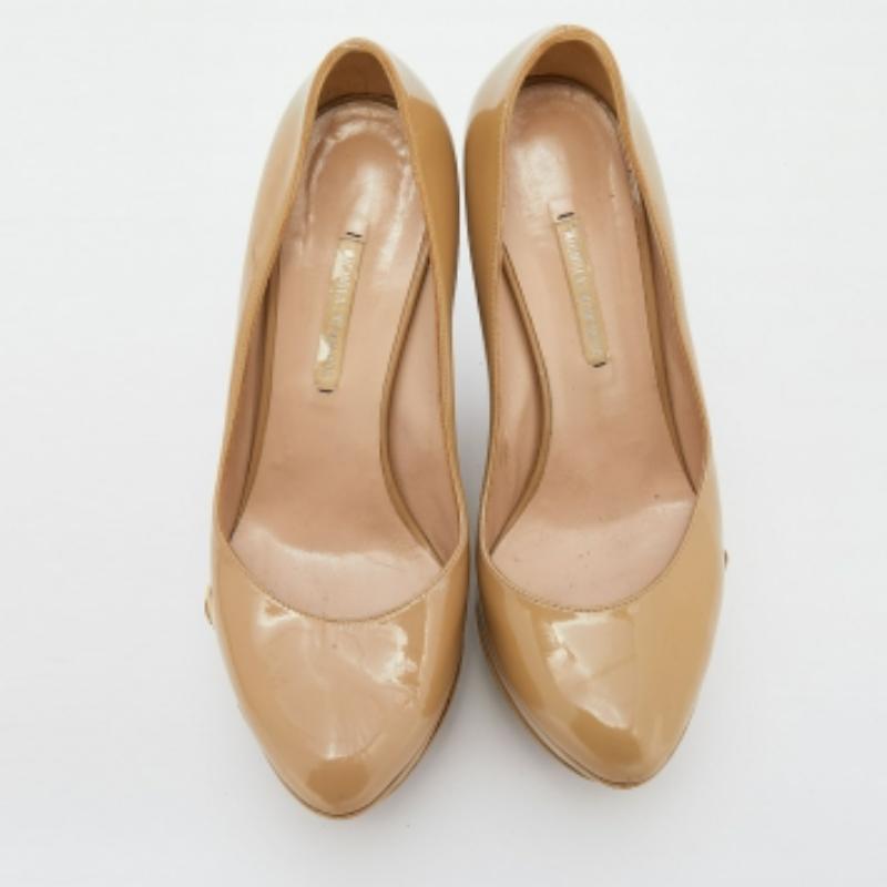 Beige Nicholas Kirkwood escarpins compensés en cuir verni beige taille 38,5 en vente