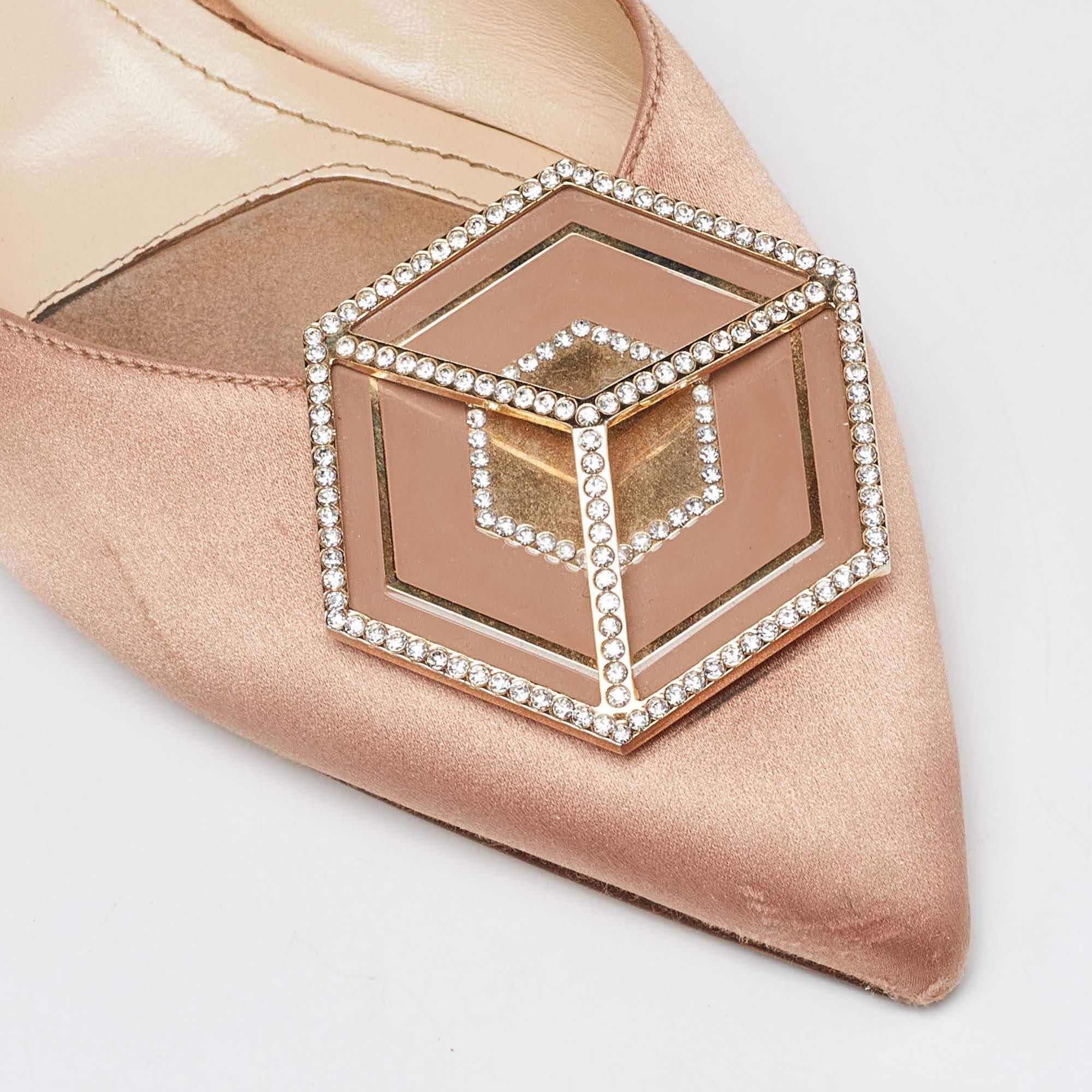 Nicholas Kirkwood Beige Satin Eden Crystals Embellished Flat Mules Size 38 For Sale 3