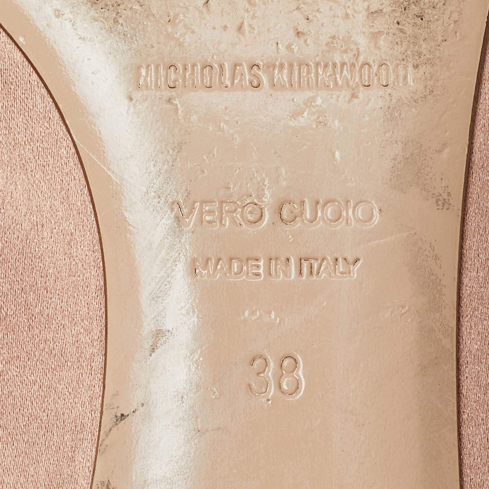 Nicholas Kirkwood Beige Satin Eden Crystals Embellished Flat Mules Size 38 For Sale 4
