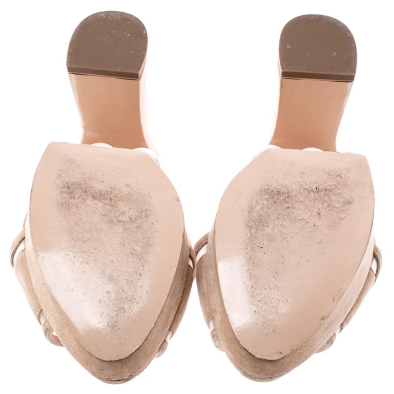 Women's Nicholas Kirkwood Beige Suede Pearl Embellished Platform Open Toe Sandals 37.5