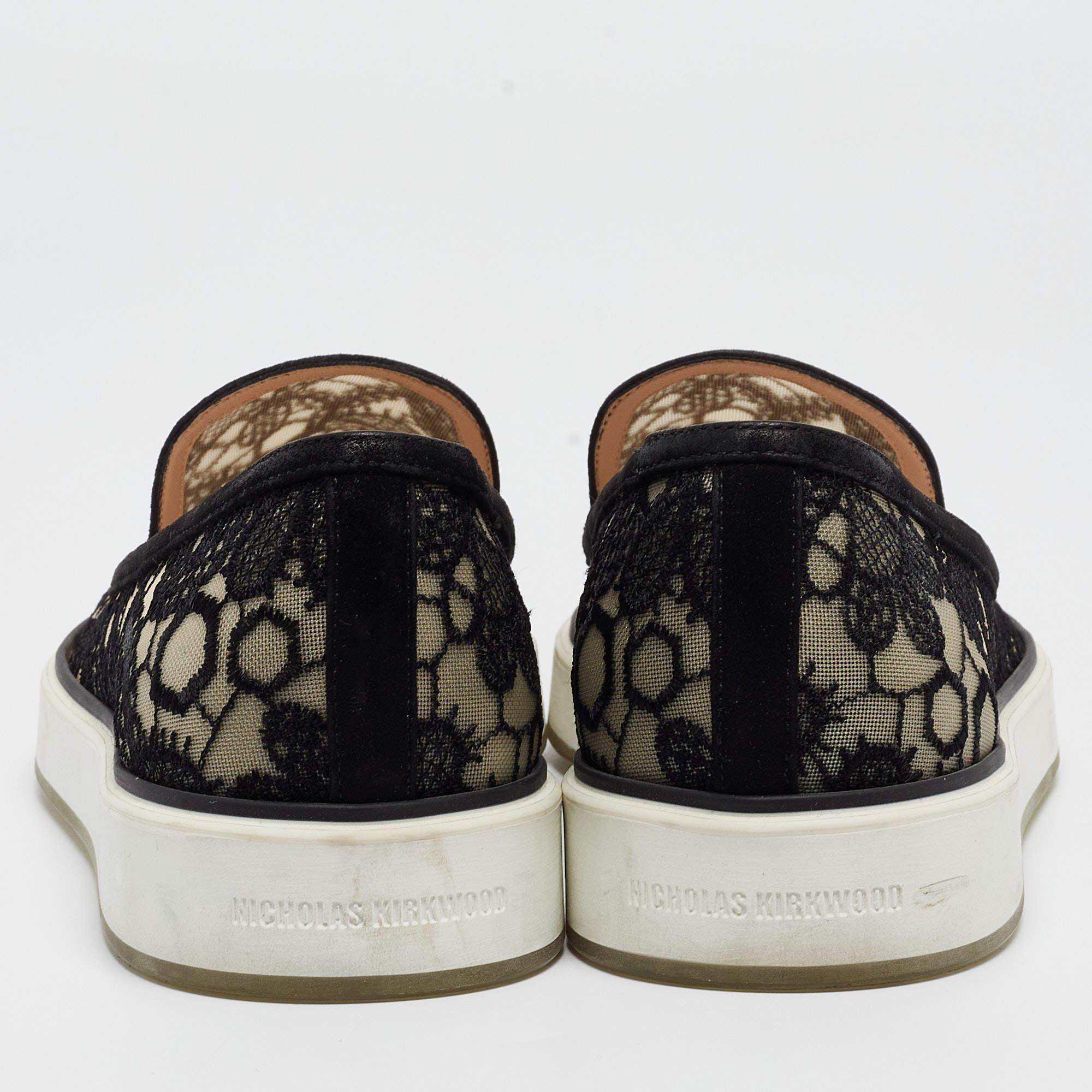 Nicholas Kirkwood Black/Beige Lace and Mesh Alona  Smoking Slipper Size 37.5 For Sale 1