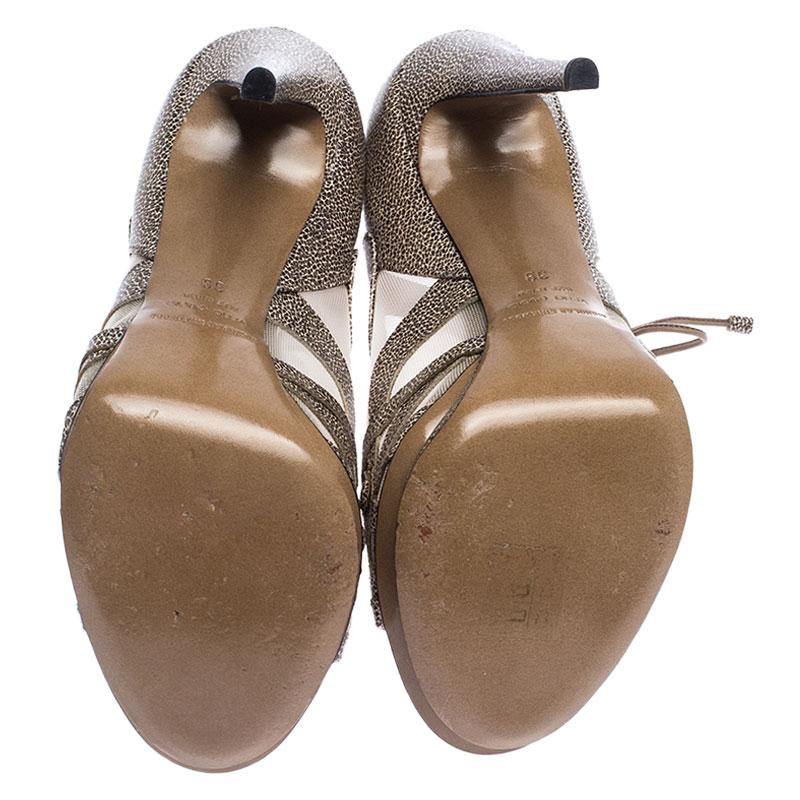 Nicholas Kirkwood Black/Beige Textured Leather and Mesh Lace Up Platform Sandals 2