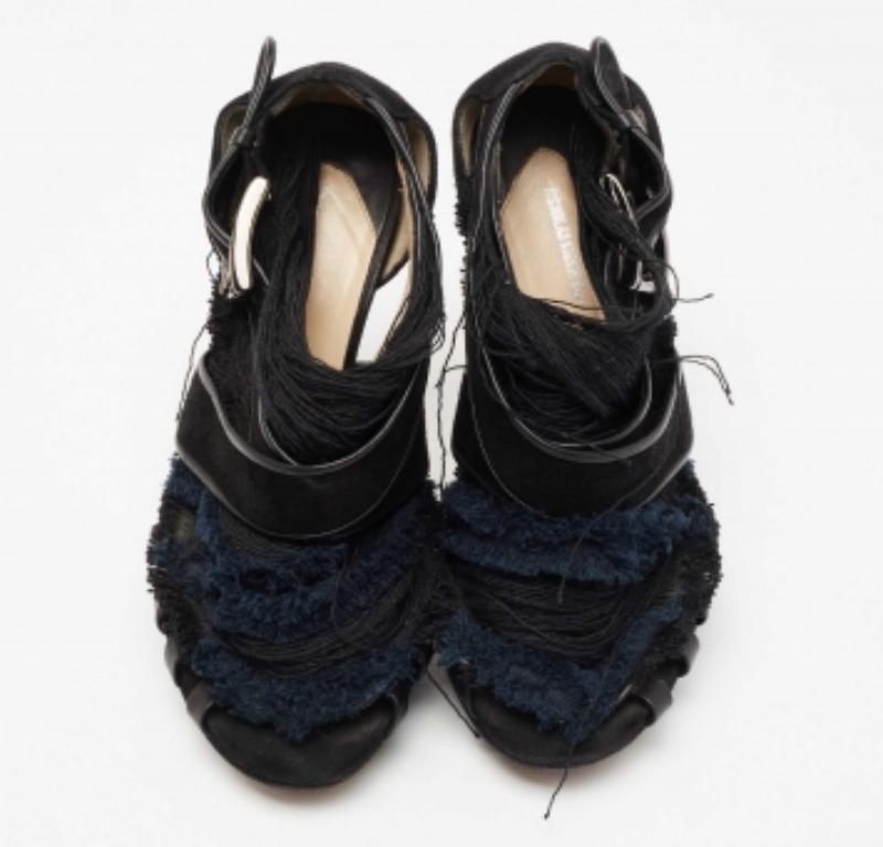 Donna Nicholas Kirkwood Nero/Blu in Tessuto Scamosciato con Piattaforma Criss Cross Sandali Taglia 39.5 in vendita