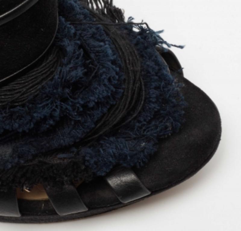 Nicholas Kirkwood Nero/Blu in Tessuto Scamosciato con Piattaforma Criss Cross Sandali Taglia 39.5 in vendita 2