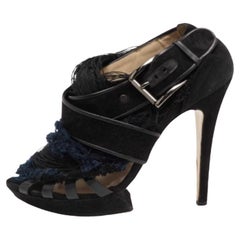 Nicholas Kirkwood Nero/Blu in Tessuto Scamosciato con Piattaforma Criss Cross Sandali Taglia 39.5