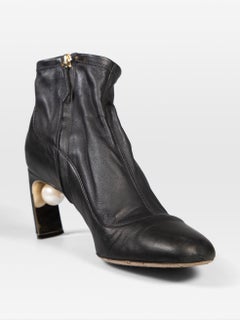 Nicholas Kirkwood Black Faux Pearl Leather Boots Size IT 38
