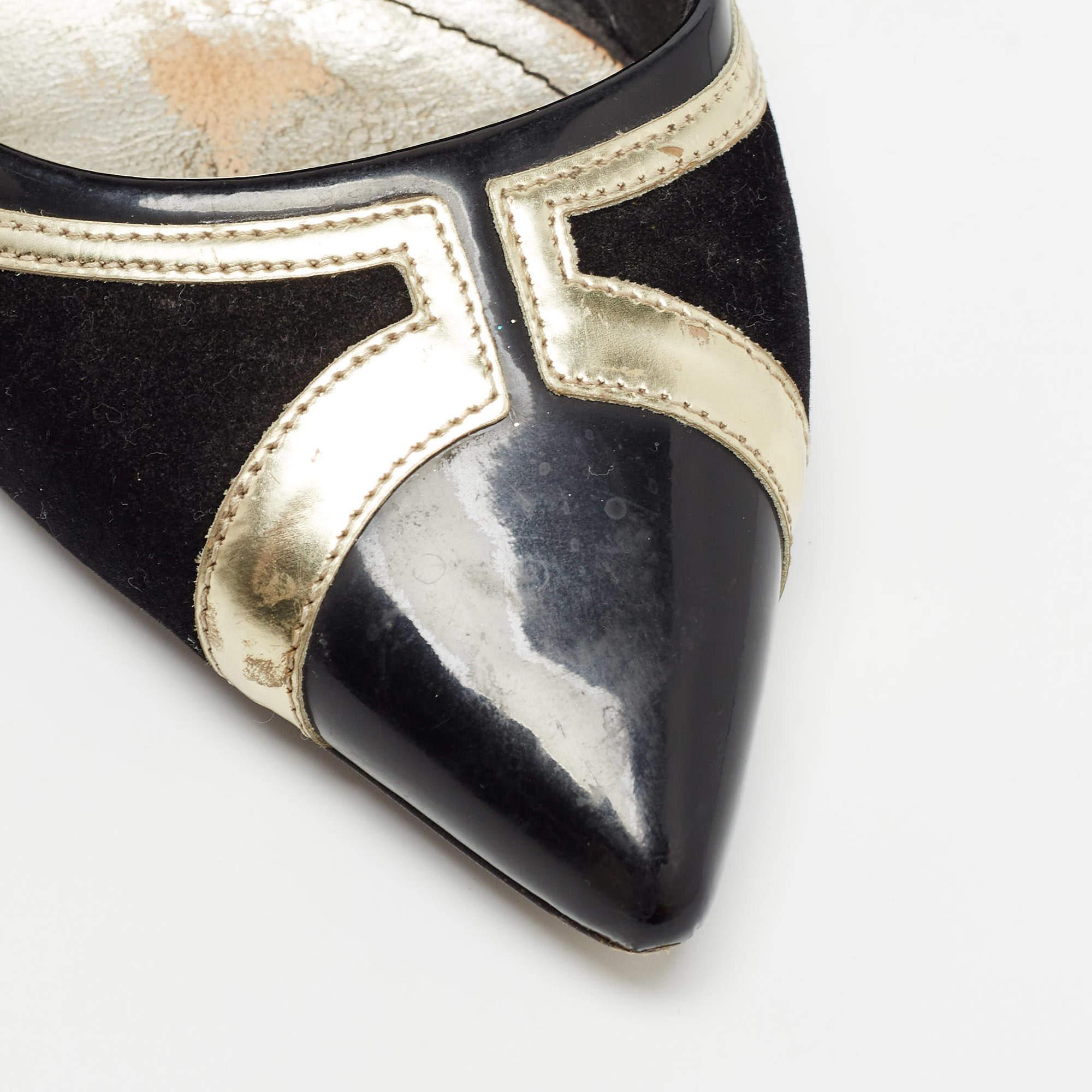 Nicholas Kirkwood Black/Gold Suede and Leather Pointed Toe Pumps Size 37 For Sale 3