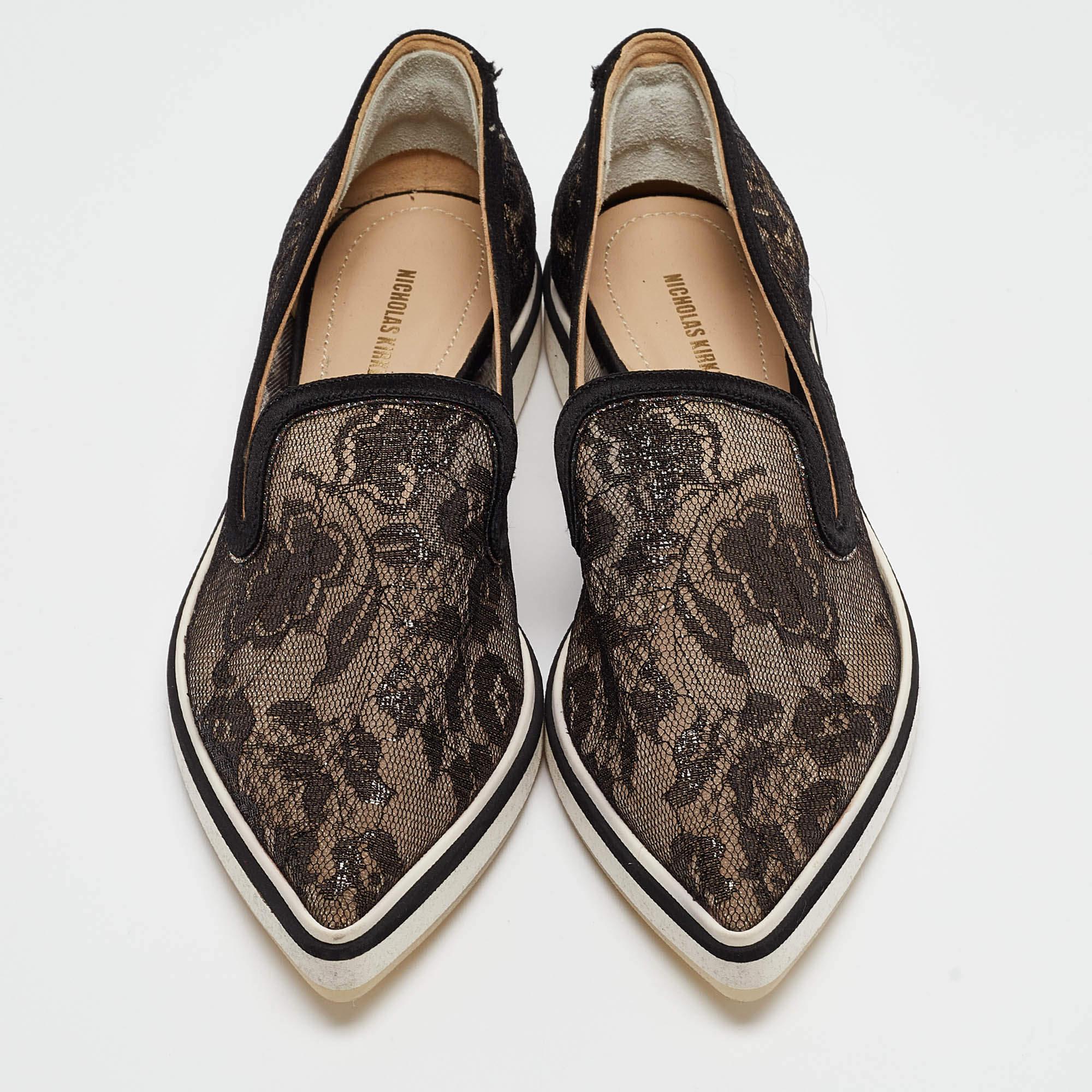 Nero Nicholas Kirkwood Pantofole da fumo Alona in pizzo nero taglia 36 in vendita