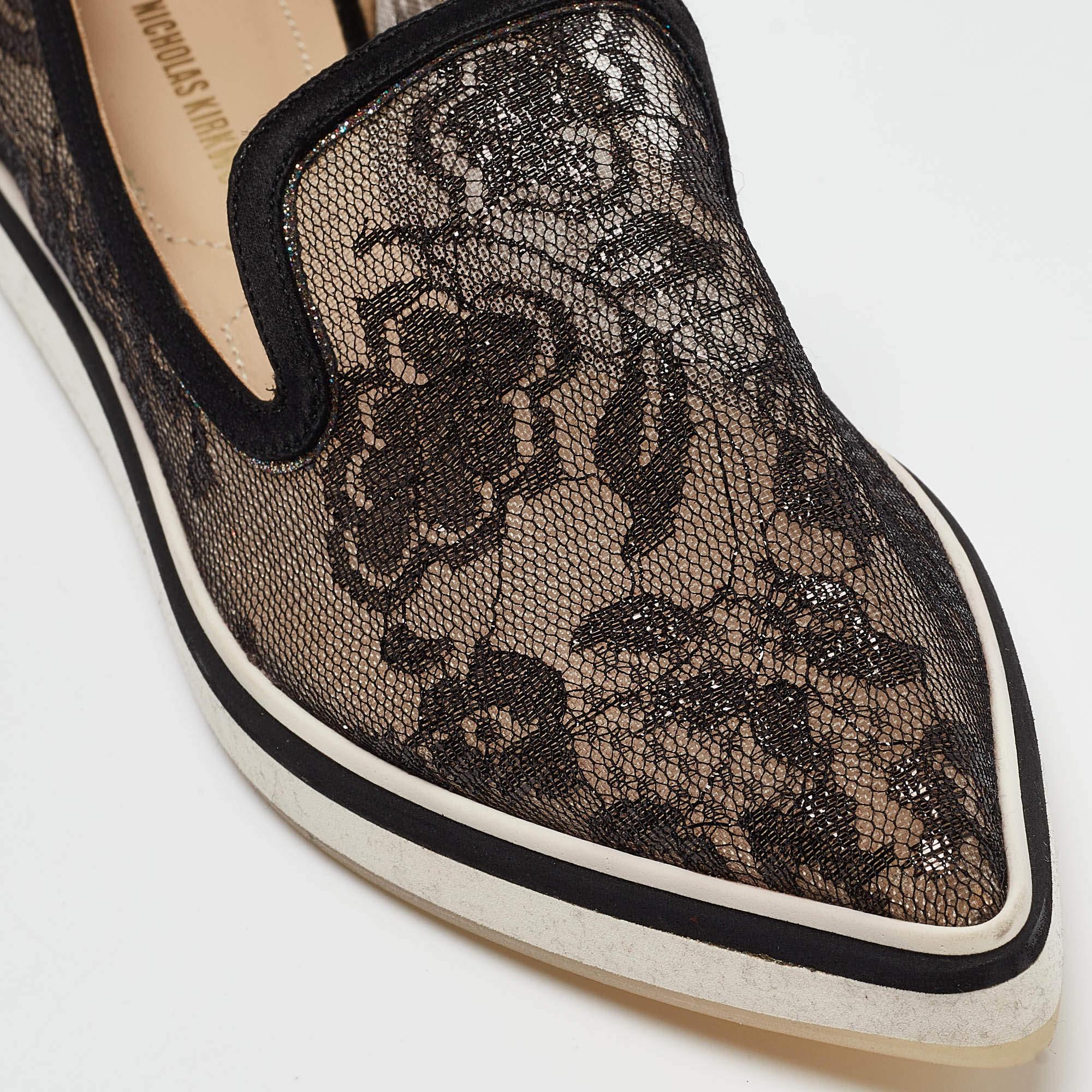 Nicholas Kirkwood Pantofole da fumo Alona in pizzo nero taglia 36 in vendita 2