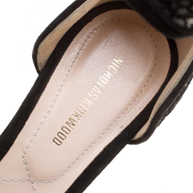 Women's Nicholas Kirkwood Black Lace Maya Pearl Platform Ankle Strap Sandals Size 38