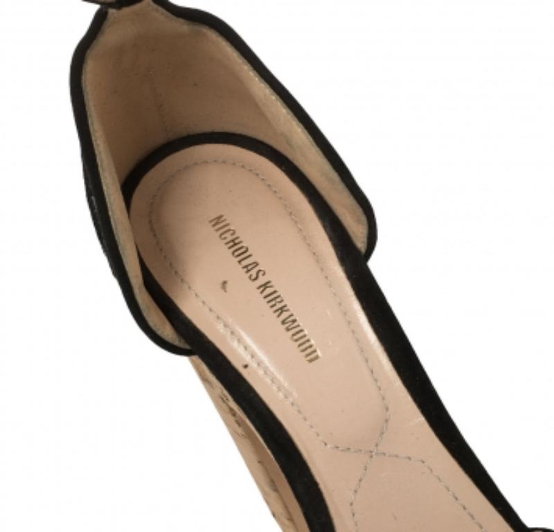 Women's Nicholas Kirkwood Black Lace Maya Pearl Platform Ankle Strap Sandals Size 39.5 For Sale