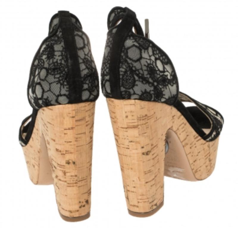 Nicholas Kirkwood Black Lace Maya Pearl Platform Ankle Strap Sandals Size 39.5 For Sale 2