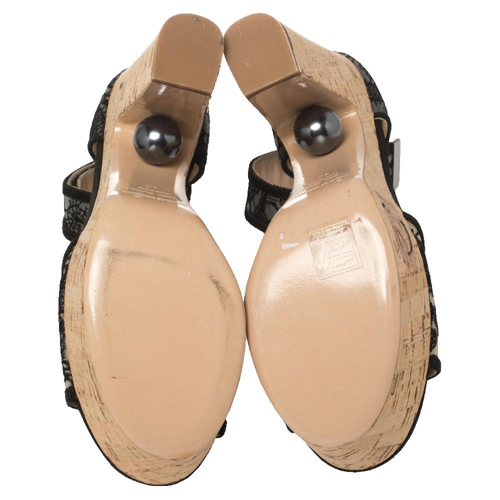 Brown Nicholas Kirkwood Black Lace Maya Pearl Platform Ankle Strap Sandals Size 40 For Sale