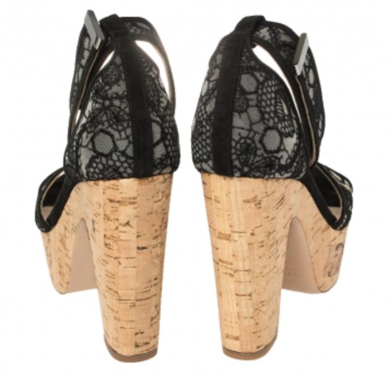Nicholas Kirkwood Black Lace Maya Pearl Platform Ankle Strap Sandals Size 40 For Sale 2
