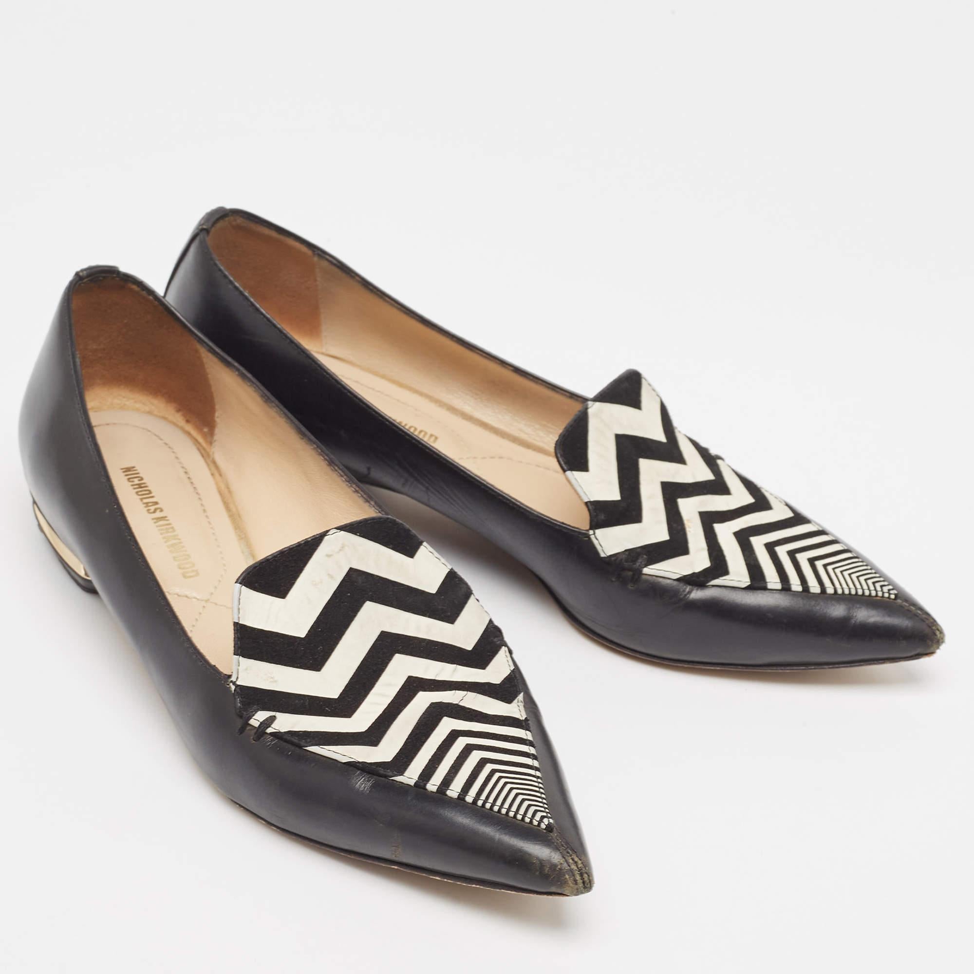 Nicholas Kirkwood - Ballerines à bout pointu en cuir noir Beya Zigzag - Taille 35 État moyen - En vente à Dubai, Al Qouz 2