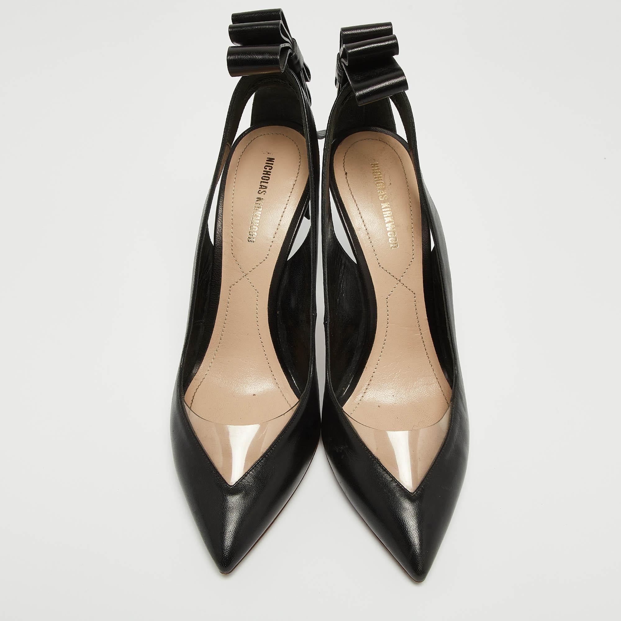 Nicholas Kirkwood Black Leather Bow Slingback Pumps Size 39 In Good Condition For Sale In Dubai, Al Qouz 2