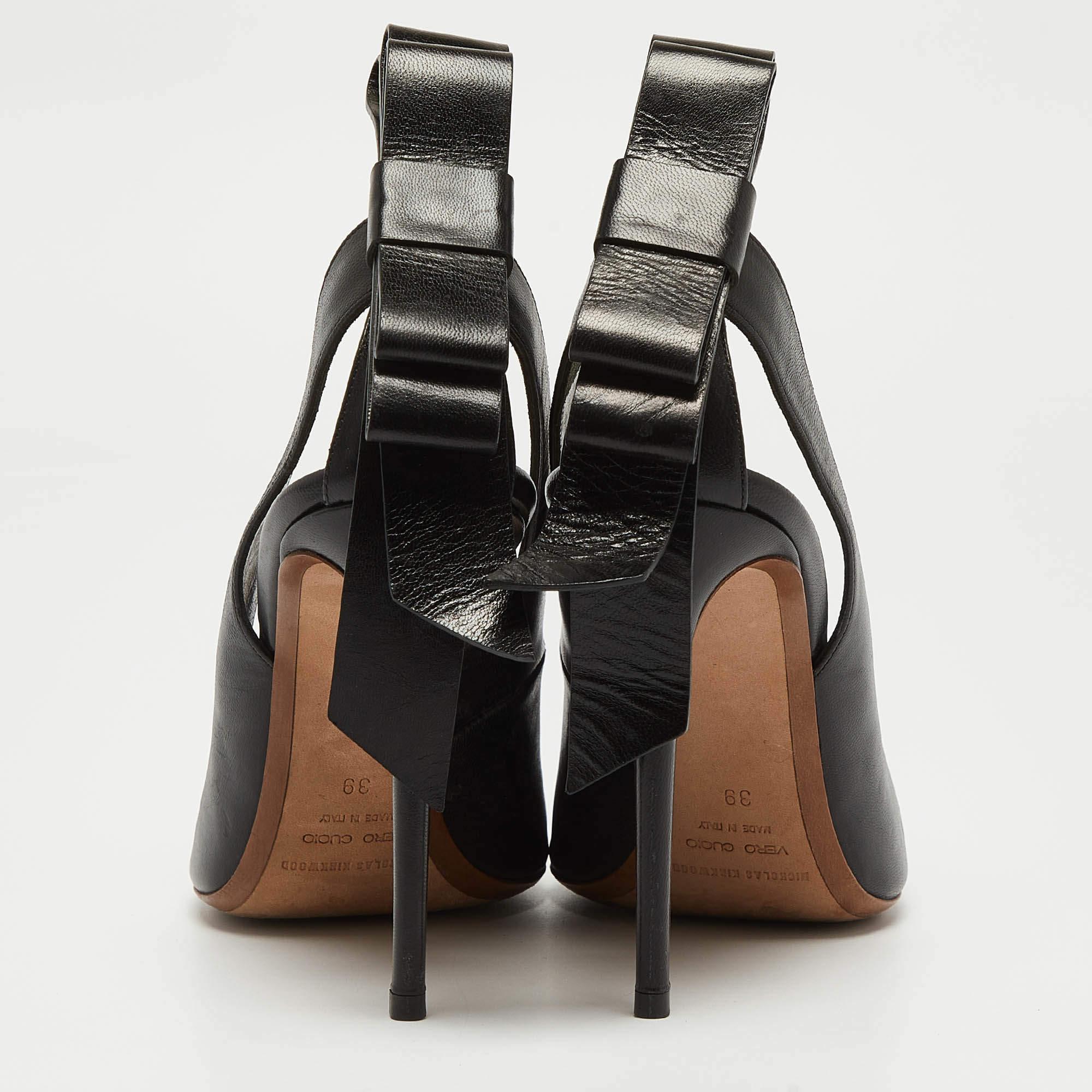 Nicholas Kirkwood Black Leather Bow Slingback Pumps Size 39 For Sale 1