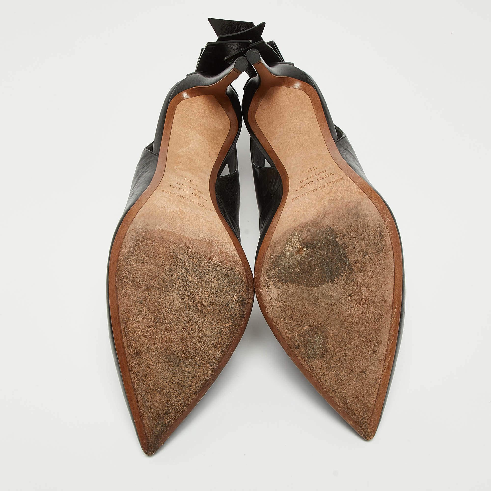 Nicholas Kirkwood Black Leather Bow Slingback Pumps Size 39 For Sale 2