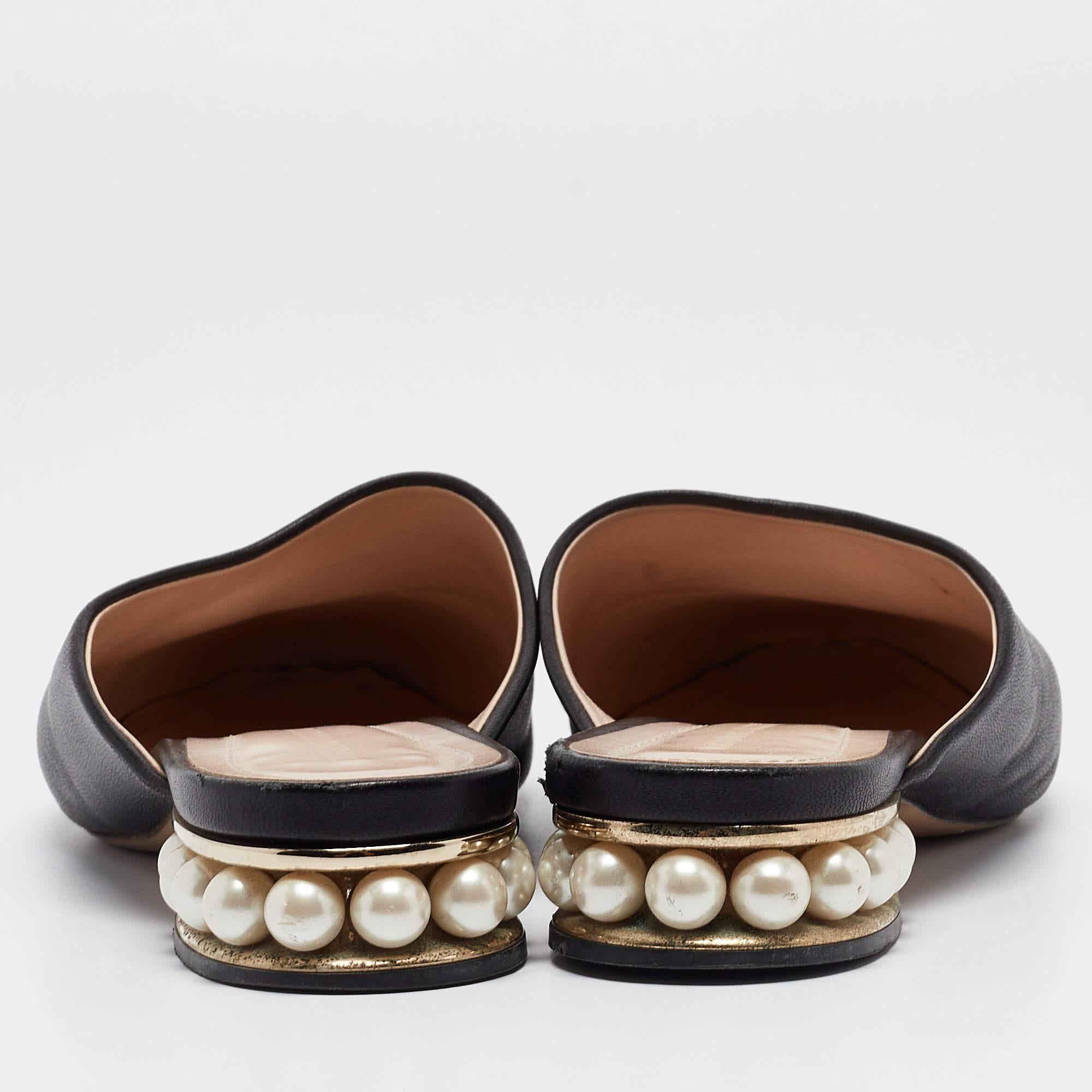 Nicholas Kirkwood Black Leather Casati Flat Mules Size 36 For Sale 1