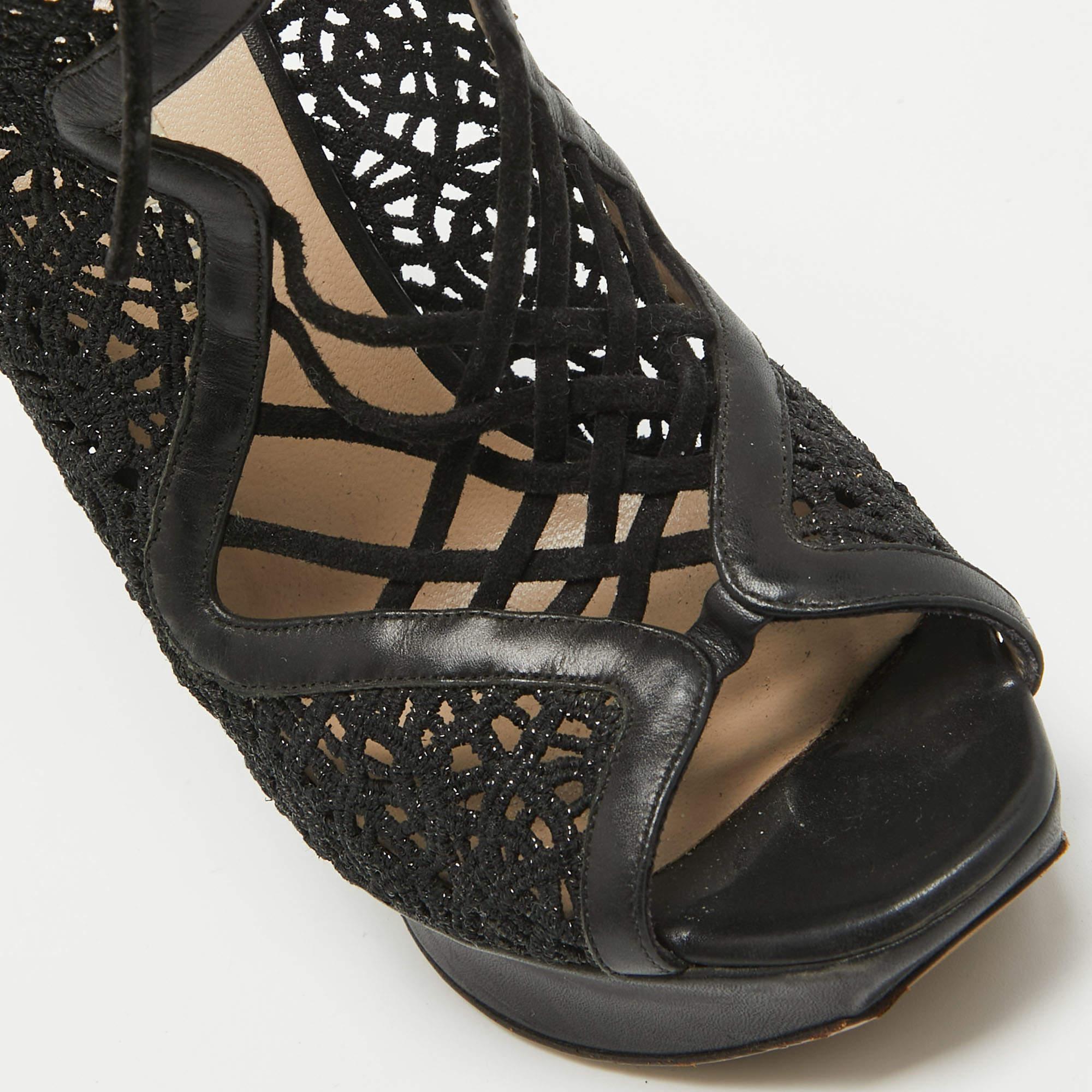 Nicholas Kirkwood Black Mesh and Leather Cutout Lace Up Booties Size 36 For Sale 3